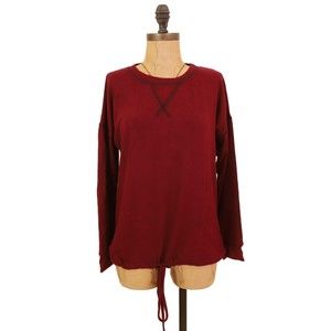 Freeloader Tie Bottom Soft Knit Top Size XS Long Sleeve Burgundy Red EUC B69